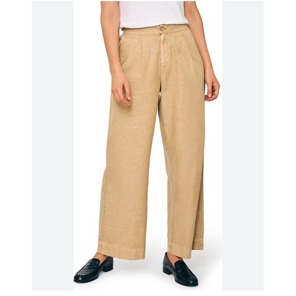 Faherty Womens Marin High Waist Wide Leg Pants Linen Blend in Tan Size 8